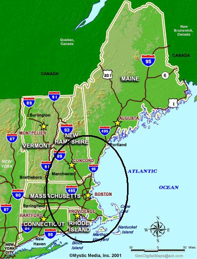 Cara Donna Provision delivery area map — New England